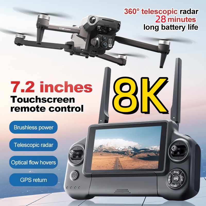 Drone Gimbal - 8K 3軸ジンバルブラシレス7.2インチタッチスクリーンFPVリモートコントロールクアッドコプター5KM障害物回避エアドロップGPSリターンRCドローン