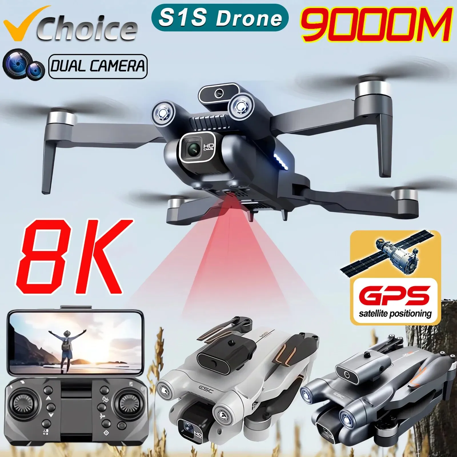 Drone Gps Mount - プロのブラシレスモーター付きドローン,GPS付きクワッドコプター,折りたたみ式HDデュアルカメラ,s1s,5g,8k,新品